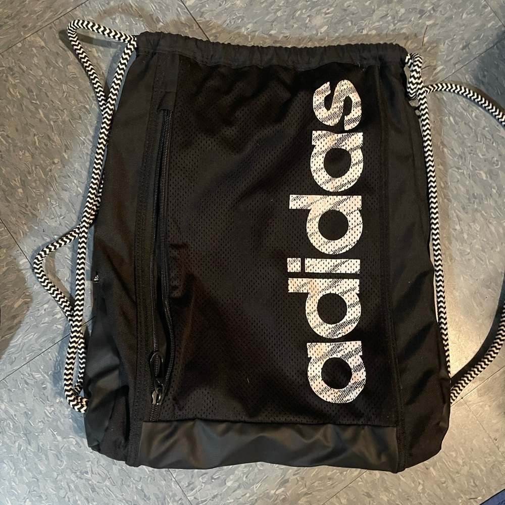 Adidas Black and White Drawstring Backpack